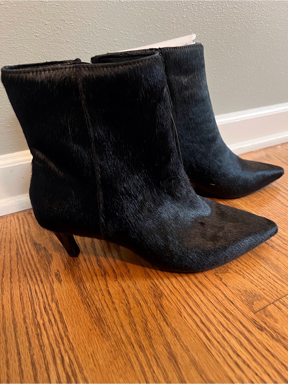 Worthington Leather Black Pointed Faux-Hair Ankle Boots